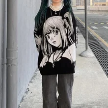 

HOUZHOU Harajuku Sweatshirts Women Anime Print Gothic Hoodies 2021 Autumn Winter Black Female Y2k Clothes Oversized Streetwear