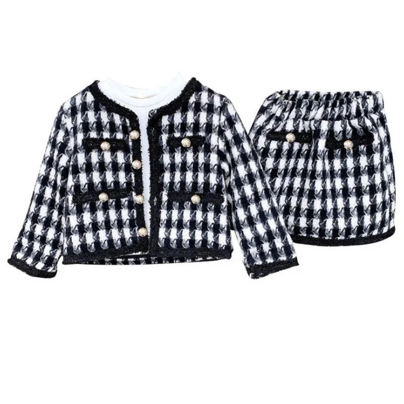 

DFXD Spring Autumn Children Clothing Sets 2020 England Style Plaid Wool Clothes Set Fashion Cardigan Coat+Skirt 2PC Outfits 2-8Y