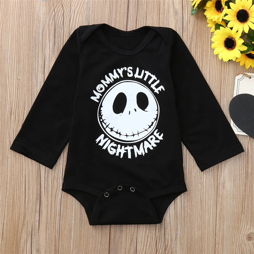 Костюмы на Хэллоуин для маленьких мальчиков, костюм для девочек с рисунком «гримаса», с принтом букв комбинезон для новорожденных модный, с