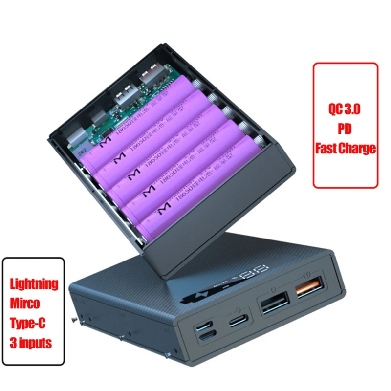 

Detachable QC3.0 PD Quick Charge LCD Display DIY 5x18650 Battery Case Power Bank Shell without Battery Powerbank Protector