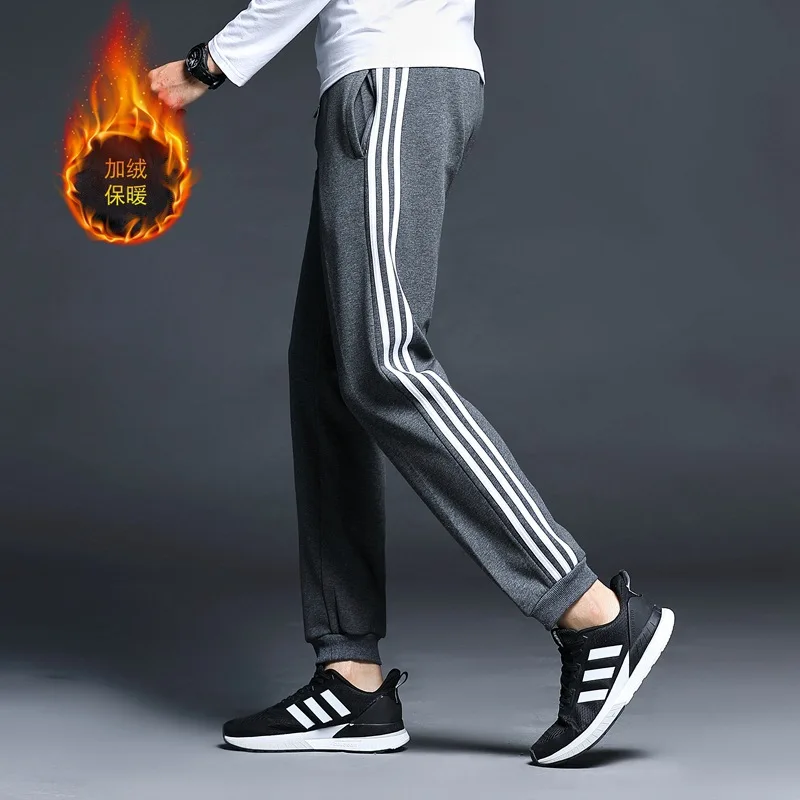 

Athletic Pants Men's Loose-Fit Closing Winter Three Bars Casual Long Pants Men plus Velvet Plus-sized Large Size Fat Sweatpants
