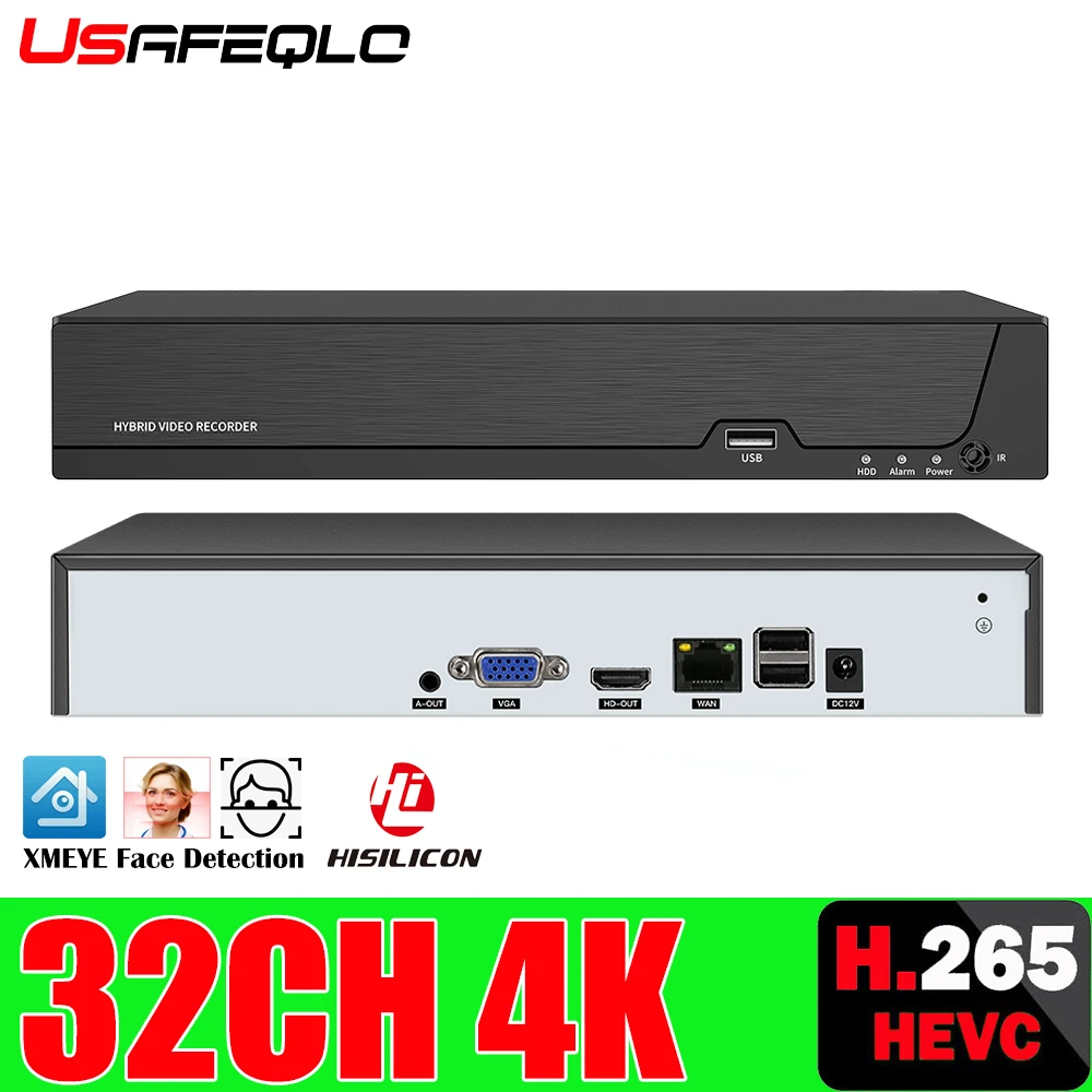 USAFEQLO H.265 HEVC 16/32CH CCTV NVR для 4K/5MP/4MP/3MP/2MP ONF 2 0 IP-камеры металлический сетевой