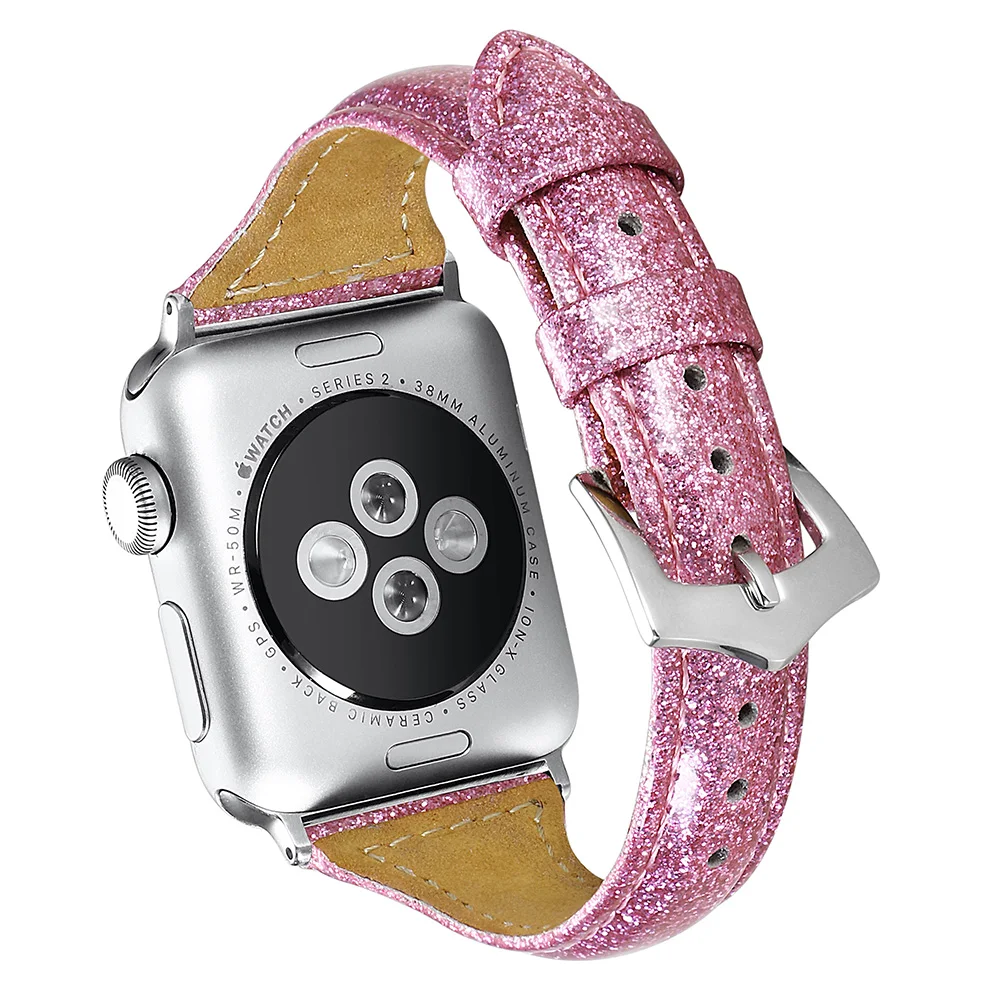 

Fashion Slim Leather Band for Apple Watch Series 5 4 3 2 Wrist Strap 40mm 44mm 38mm 42mm Glitter Bling Belt for iWatch Bracelet