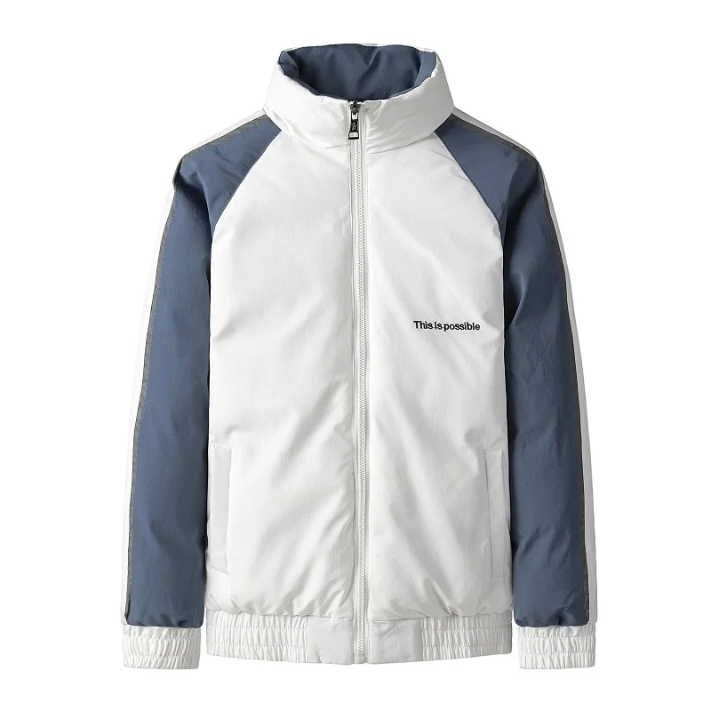 

Streetwear Men's Coat Hit Color Spliced Cotton Clothing Stand Collar M-4XL Black White Khaki Men Cotton Jacket