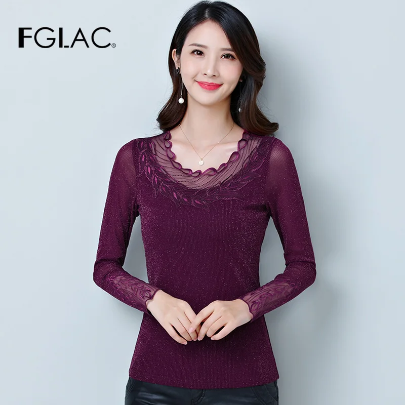 Blusas mujer de moda Осенняя Сетчатая футболка с длинными рукавами модная повседневная открытая Футболка женская рубашка большого размера Женская рубашка