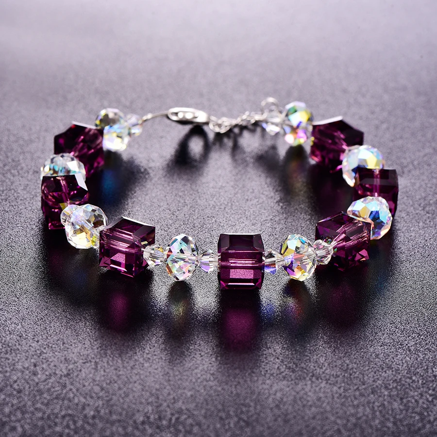 Роскошные квадратные Кристаллы из браслеты Swarovski модные браслеты из серебра 925 пробы браслеты для женщин ювелирные изделия подарок