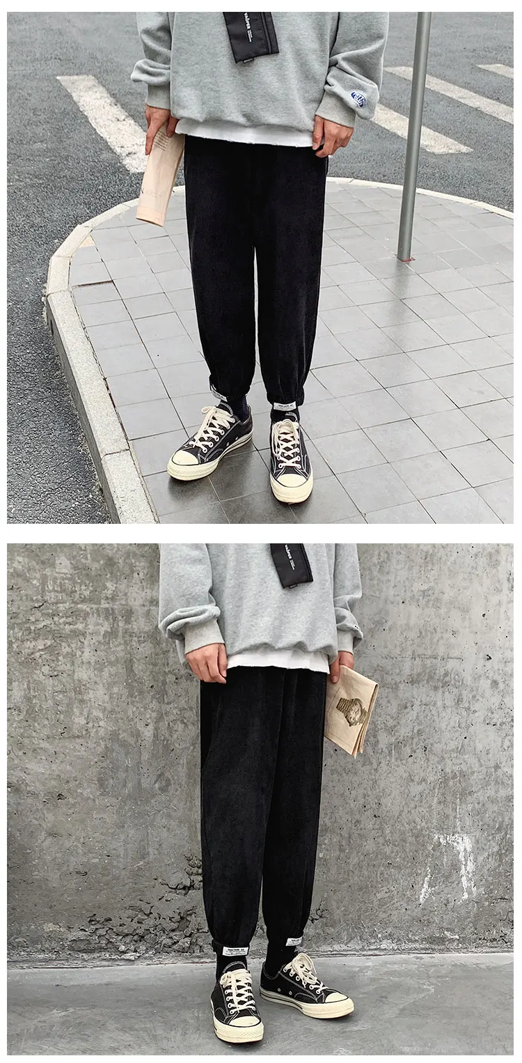 Liketkit новые шаровары мужские мужские одноцветные Свободные флисовые толстые джоггеры вельветовые штаны мужские повседневные уличные осенние зимние