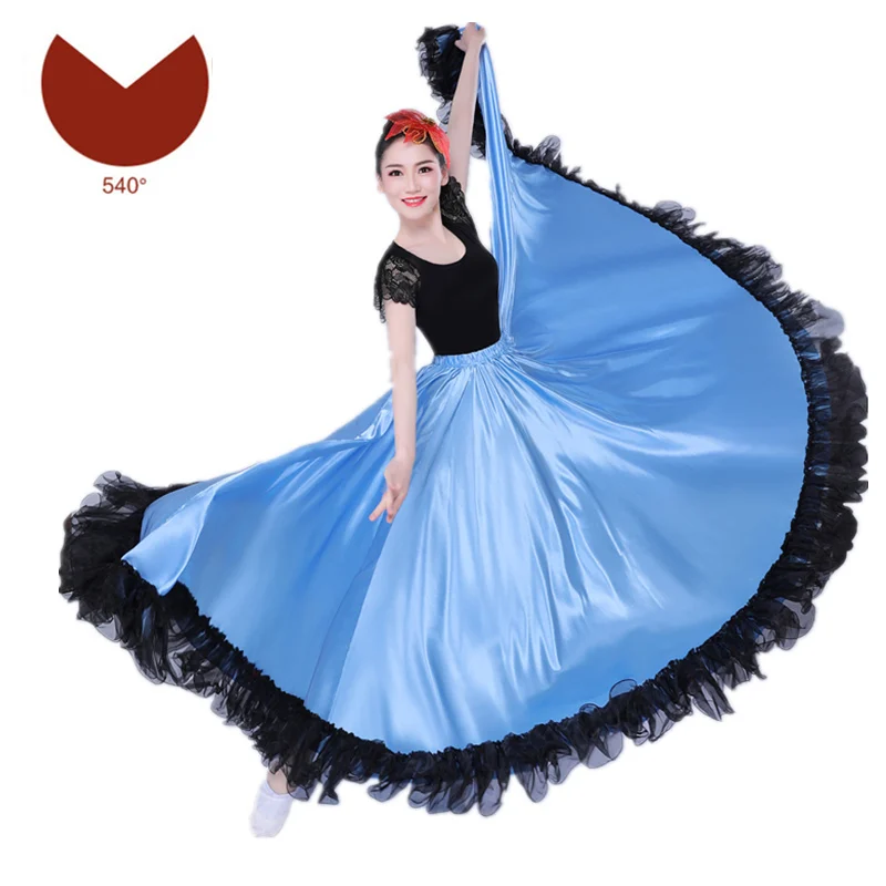 Color4 540 Юбки для фламенко, испанское платье для женщин, танцевальные костюмы, Цыганская юбка-свинг, для хора, сцены, испанская коррида, большой танец - Цвет: Color4 540