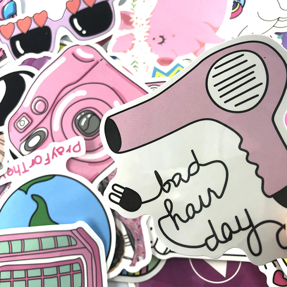 Cute Girls Pink Stationery Sticker Funny Cartoon Scrapbook Stickers for Girl 50pcs / set