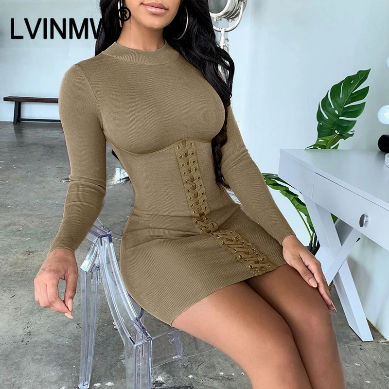 Женское трикотажное платье LVINWM повседневное мини с круглым вырезом и
