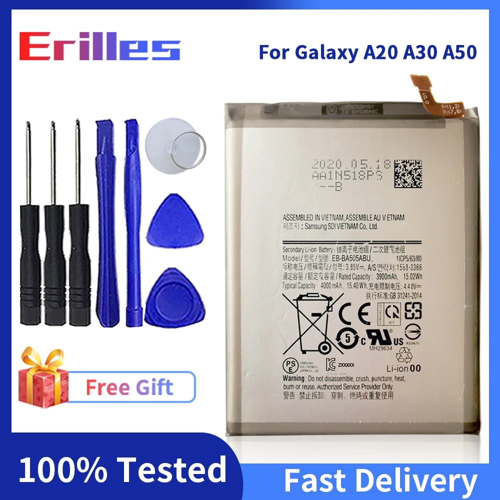 100% Новый оригинальный аккумулятор для телефона Samsung Galaxy A20 A30 A50 TF карта с