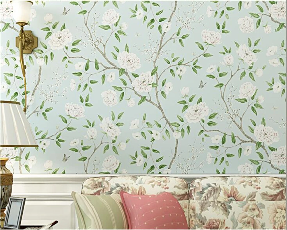 European pastoral big flower pure paper wallpaper Villa bedroom clothing store wall decoration wallpaper