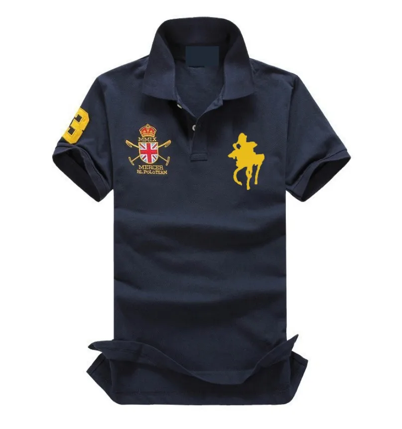 navy blue S-2XL, модные, известный бренд, хлопок, мужские рубашки поло с коротким рукавом, с логотипом большой лошади, поло homme de marque haute qualite - Цвет: navy blue