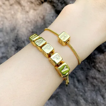 

Hot DIY Gold Cube Letter Bracelet Free Combination Initials Name Alphabet Lover Couples Friendship Bangles Gift DIY Accessories