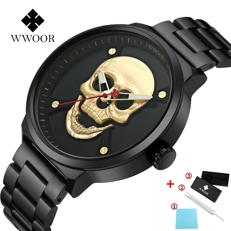 Gold WWOOR мужские часы Топ люксовый бренд мужские водонепроницаемые кварцевые часы из нержавеющей стали мужские спортивные часы мужские Relogio Masculino - Цвет: Gold