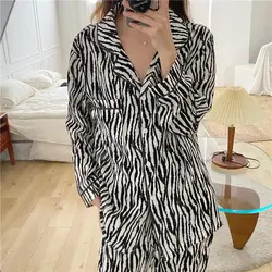 Pijama Set Woman 2 Pieces Nightie Sleepwear Home Clothes Zebra Pattern Pajamas Girl Winter Pyjama Female Suit Outfits Homewear