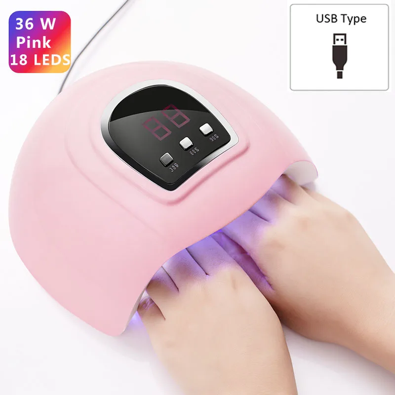 BORN PRETTY Сушилка для ногтей порошок светодиодная УФ-лампа для ногтей машина 36 Вт/48 Вт/24 Вт ЖК-лампа для гелевого лака отверждения Маникюрный Инструмент для сушки ногтей - Цвет: 36W Pink USB
