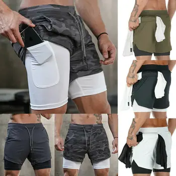 

Men's Gym Running Fitness Jogger Workout Double Layer Shirt Hidden-Pocket Pants Sports Fashion