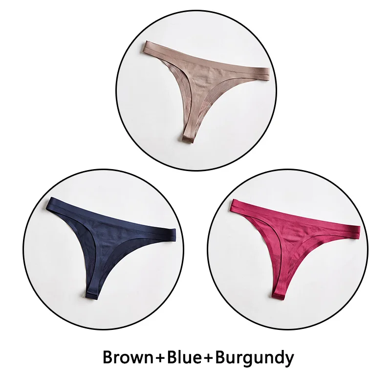 Brown Blue Burgundy 3 шт. в партии кружевные трусики с открытой промежностью Бесшовные прозрачные трусики с низкой посадкой ультратонкое нижнее белье сплошной цвет T-Back нижнее белье плюс размер нижнее белье - Цвет: Brown Blue Burgundy
