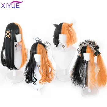

Orange And Black Wig Glueless Long Straight Wavy Hair Cosplay Wig Two Tone Ombre Color Synthetic Hair Wigs Heat Resistant Daily