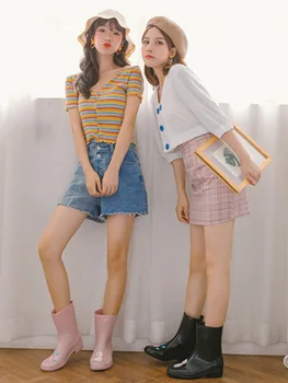 

Fashion shoes rain boots women Korea cute mid-tube adult non-slip hand-painted water boots waterproof rubber fashion rain boots