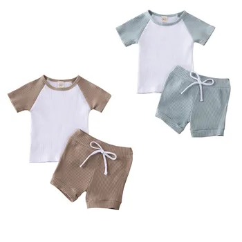 

2020 Toddler Baby Girls Boys Kids Summer Clothes Short Sleeve T-shirt Tops + Striped Bowknot Shorts Outfits Set