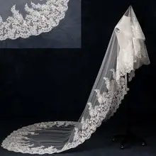 Новая стильная кружевная Фата цвета слоновой кости для невесты, 3M, Длинная свадебная фата для собора