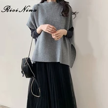 RICININA, элегантные женские свитера с коротким рукавом "летучая мышь" и круглым вырезом, свободные женские вязаные свитера-пуловеры для женщин