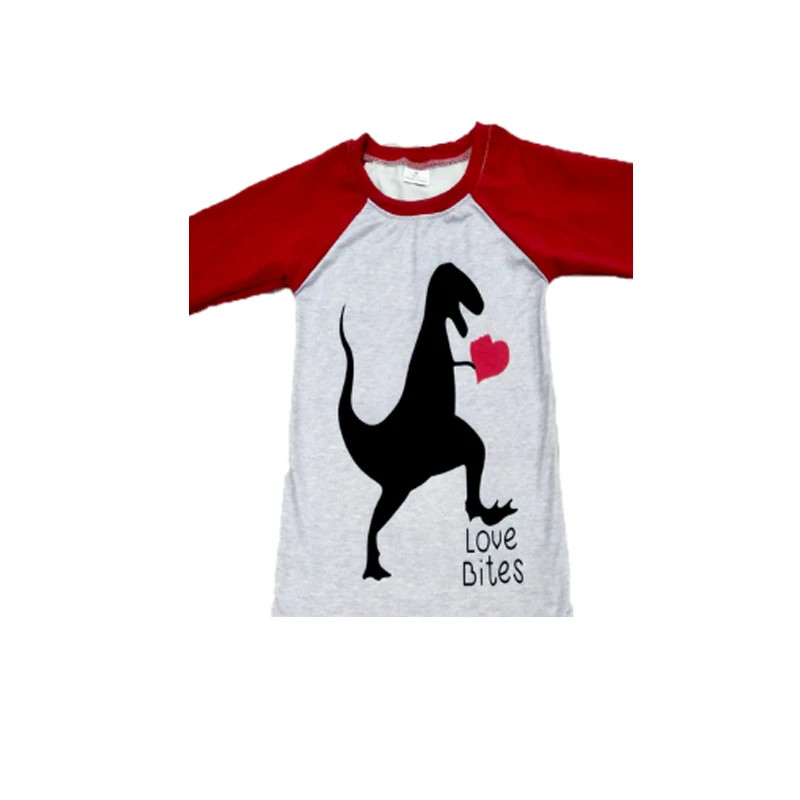 kids boutique clothing boys long sleeve t-shirt Valentine's Day dinasour print shirt