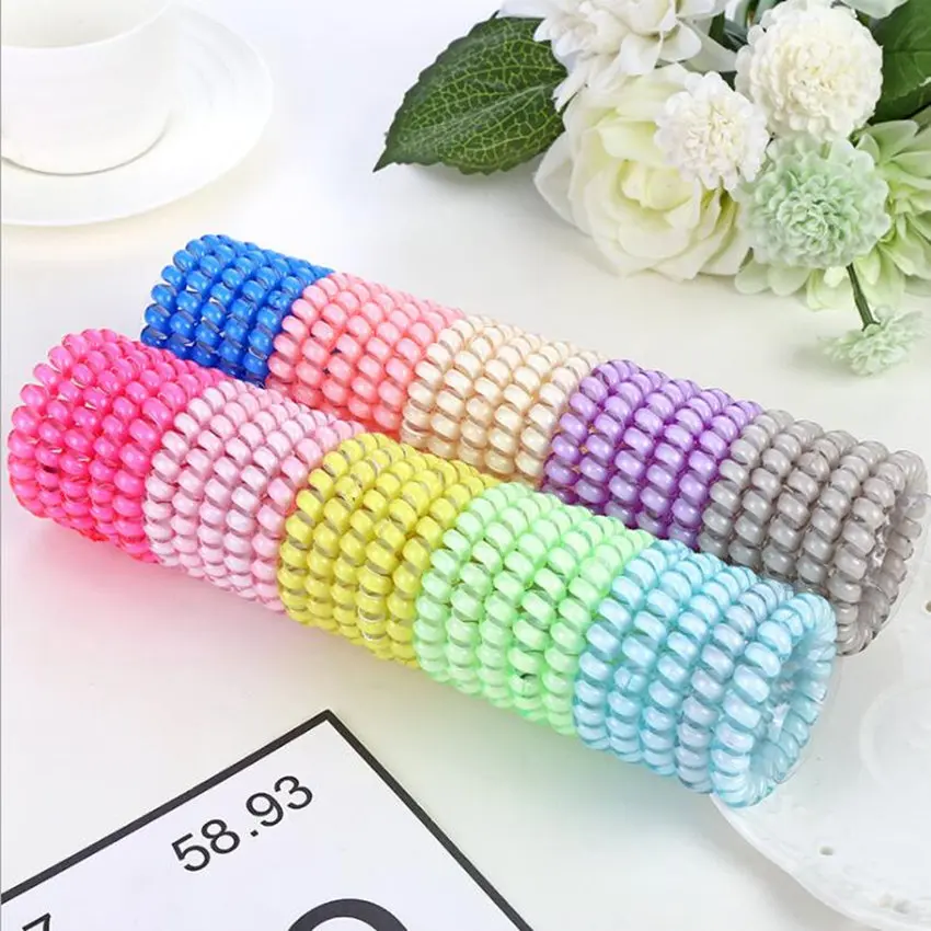 25pcs Telephone Wire Line Elastic Gum Coil Hairband Candy Colors Hair Tie Scrunchies Girls Ponytail Holder Rubber Rope 8 inch 25pcs 20pcs 15pcs big large grosgrain ribbon hair bow alligator clips bowknot headwear children girls hair accessories
