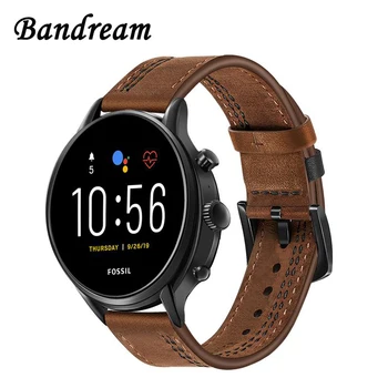 

Bandream Genuine Leather Watchband for Fossil Men's Gen 5 Carlyle Garrett Quick Release Watch Band Steel Buckle Strap Wristband