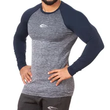Новая спортивная рубашка для мужчин фитнес бег футболки с длинным рукавом Топ эластичная спортивная одежда Спортзалы, бодибилдинг тренировочная футболка Рашгард