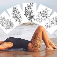 Пикантные цветок временные татуировки для женский боди-арт картина руки ноги атуировка стикер реалистичные поддельные Черная роза Водонеп...