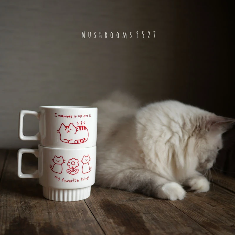 

Creative Kawaii Kitten Ceramic Korean Stacking Cup Office Coffee Breakfast Cup Cute Couple Cup with Souvenir