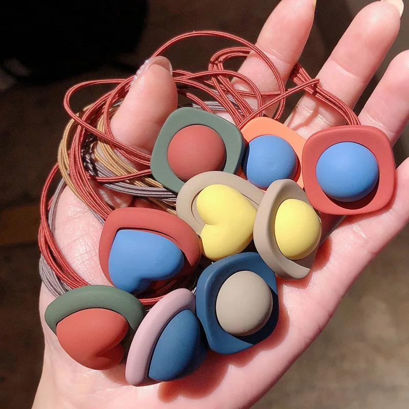 Cute Elastic Hairband Love Heart Square Shape Hair Ties Women Girls Sweet Lovely Hair Headband Accessories Scrunchie Ornament - Image 6