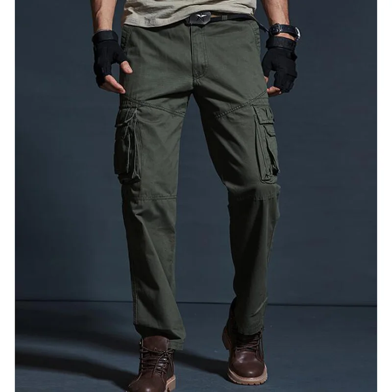 New Mens Cargo Pants Men Cotton Pants Casual Loose Comfortable Pocket Trousers Joggers Cotton Pants