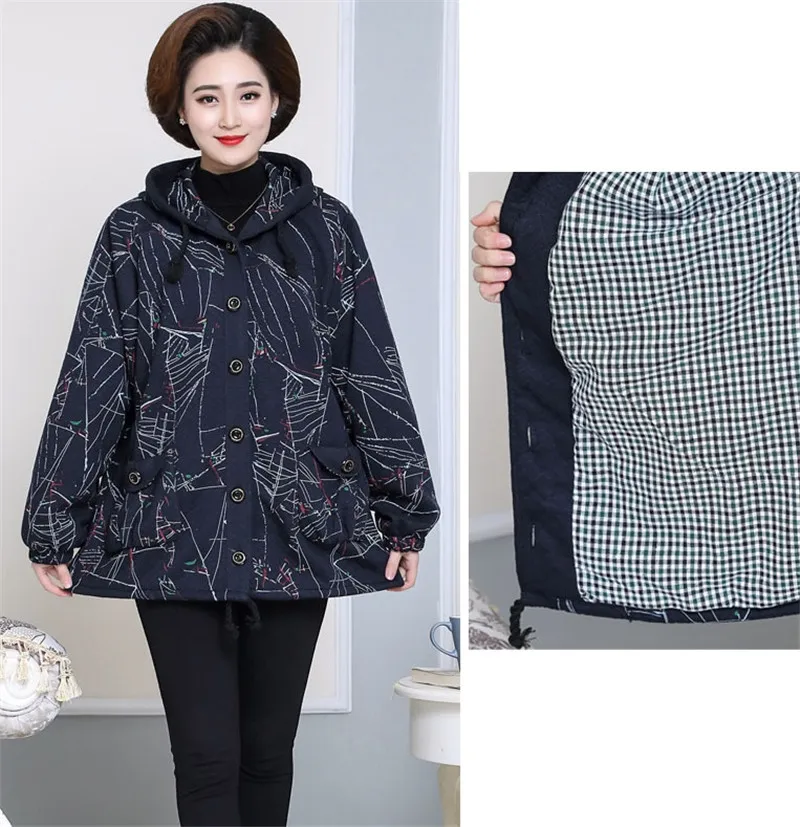 Женская хлопковая куртка среднего возраста 8XL, очень большие женские свободные полосатые теплые хлопковые куртки, новые зимние повседневные пальто с капюшоном F968