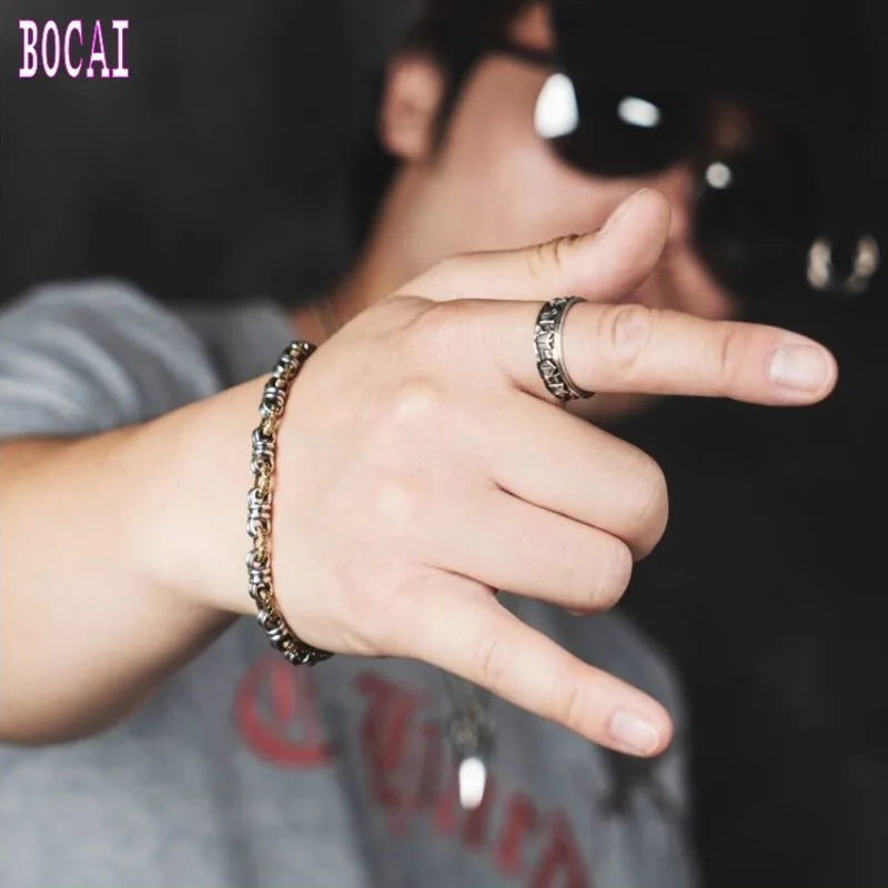 New S925 Silver Bracelet Fashionable Men's Bracelet Thai Silver Peaceful Knot Creative Mashup Accessories Men's Silver Bracelets