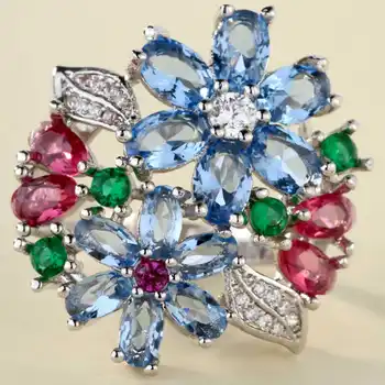 

Multicolor Pattern Gem Ring Chic Flower Wedding Size 6-10 Anniversary