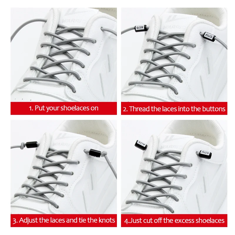 Soft No Tie Elastic Shoelaces (Oval) with Metal Silver Screw Lock