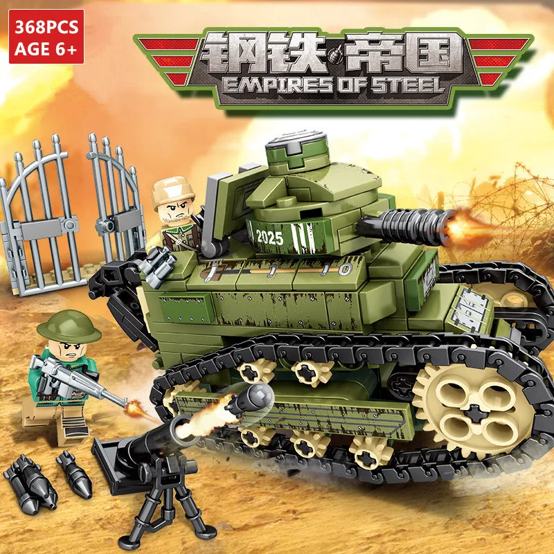

368Pcs Military Army WW2 Soldiers FT-17 Tank Vehicle Building Blocks DIY LegoINGLs Juguetes Brinquedos Bricks Toys for Children