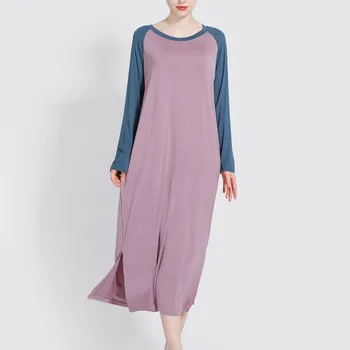 

Comfort Night Dress Women Spring Summer Stitching Dress Long Sleeves Loose Thin Plus Size Home Service Dress hot