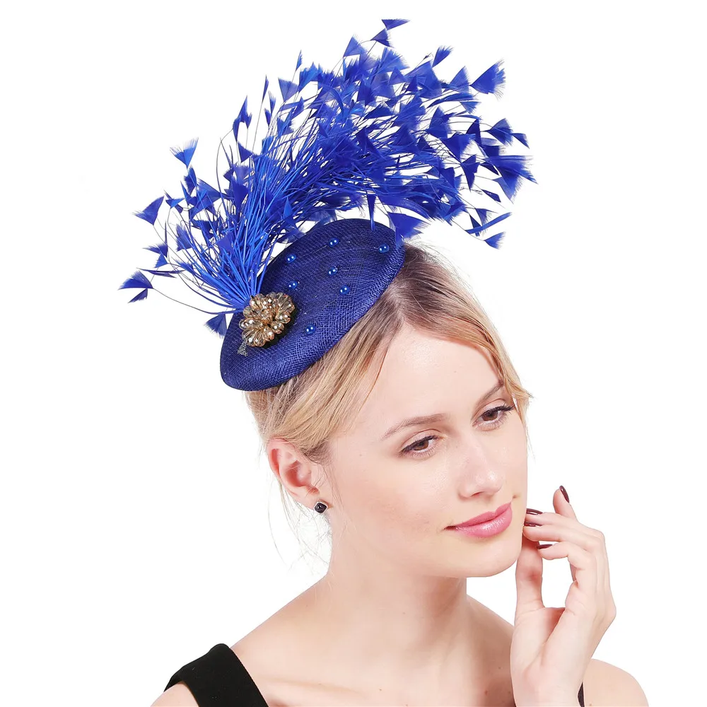 Для женщин перо шляпа свадьбная шляпа украшения для волос свадебные бирюзовые аксессуары Fascinator белье чародей заколки стиль
