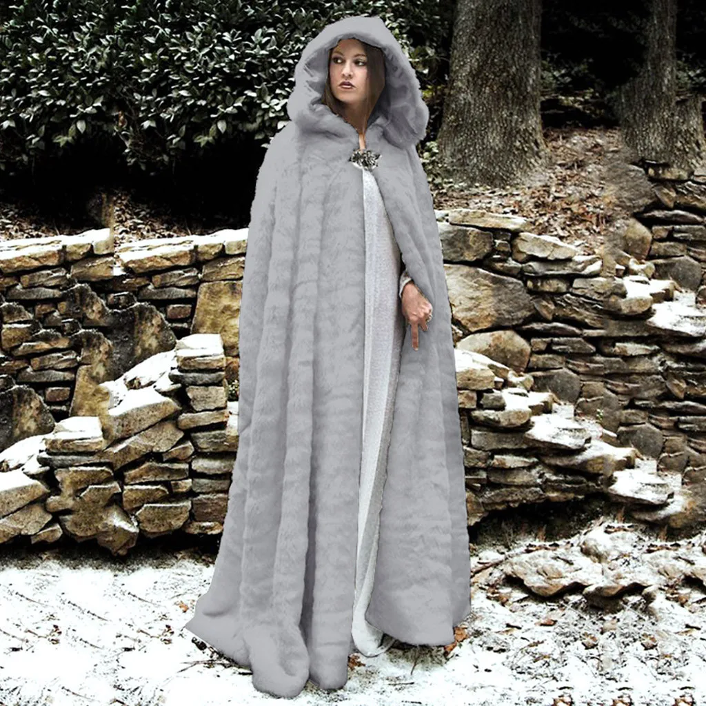 Женское пальто из искусственного меха, Зимний плащ, Одноцветный, с капюшоном, фланелевый, длинный плащ, длинный рукав, пальто размера плюс, верхняя одежда, veste fourrure femme