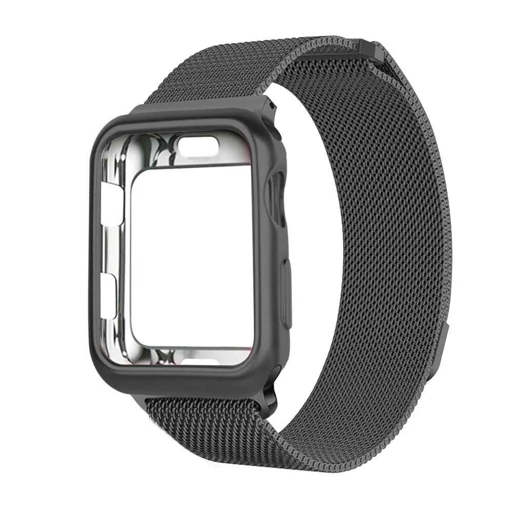 Gun color Миланский ремешок+ чехол для 38 мм 42 мм apple iwatch series 3 2 1 ремешок 40 мм 44 мм для apple watch 4 pulseira аксессуары для браслетов - Цвет ремешка: Gun color