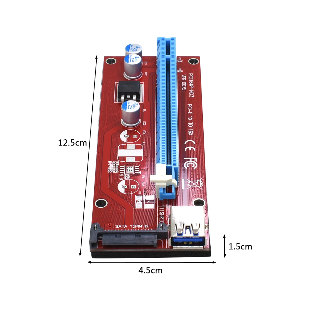 TISHRIC Riser Card VER007S PCI-E PCI Express 1x to 16x Extender Adapter 15Pin SATA to USB 3.0 Cable Power Mining Miner