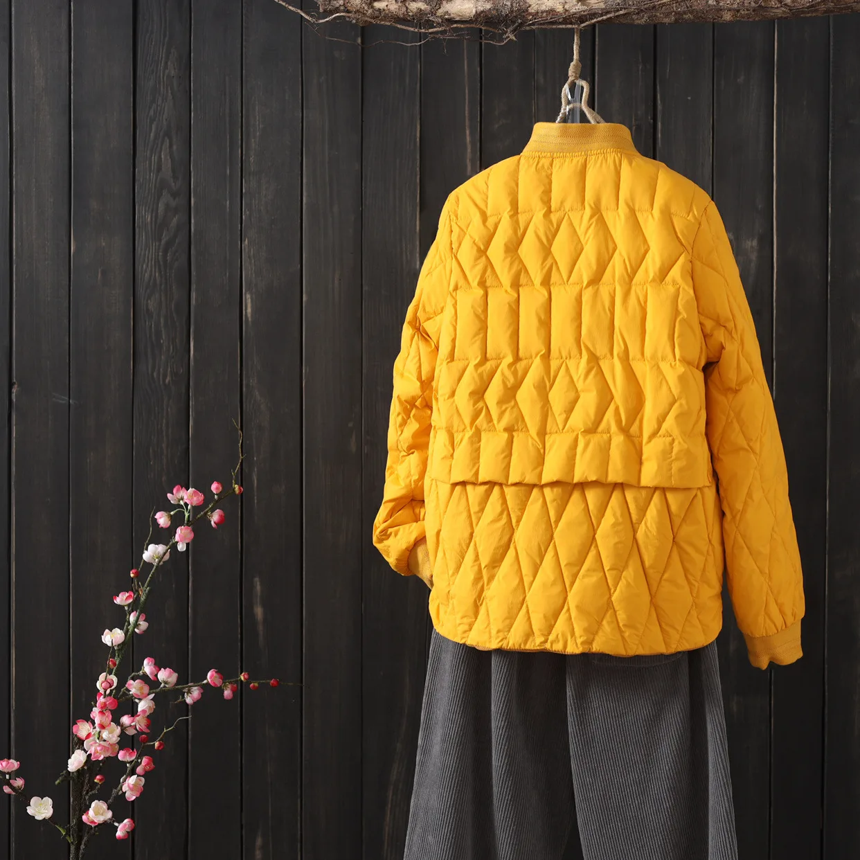 Autumn And Winter New Style Retro Rhombus Slimming Short down Jacket Baseball Cotton Coat Blouses Four Colors