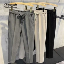 

FOJAGANTO Spring Men Fashion Pants Solid Color Drape Small Straight Ankle-Length Pants Simple Business Casual Pants Male