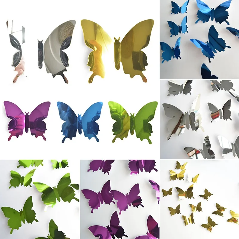 

12Pcs 3D Mirrors Butterfly Wall Stickers Decal Wall Art Removable Room Party Wedding Decor Home Deco Wall Sticker For Kids Room