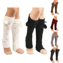 Для женщин модные Вязание; плотные леггинсы для девочек; гетры; сапоги до колена на резиновой подошве для маленьких детей; носки с меховыми помпонами, Calentadores Piernas де модный привлекательный раздельный купальник гетры женские